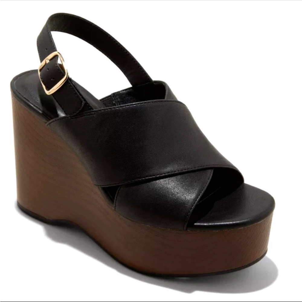 Universal Thread Women's Naomi Black Wood Wedge Heels Memory Foam Insole